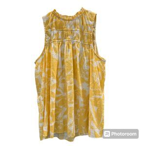 Nine West Yellow and White Babydoll Top Stretch Top Feminine Fashion Style Shirt